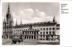CPA Wiesbaden Rathaus wit marktkirche und stadtsunner 