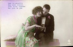 CPA Dans nos amourettes mon tresor d'amour nous ferons emplettes des reves du jour Femme