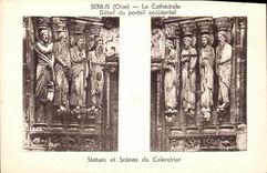 CPA Senlis Oise la Cathedrale Detail du portail occidentale statues et scenes du Calendrier 