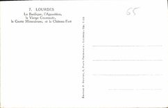 CPA Lourdes la Basilique l'Apparition la Vierge Couronnee la Grotte Miraculeuse et le Chateau fort 