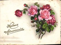 CPA Heureux Anniversaire Fleurs