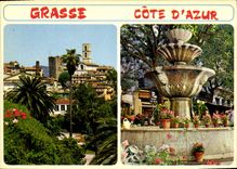 CPM Grasse Cote d'Azur French riviera la vieille ville et sa cathedrale la fontaine de la Place aux 