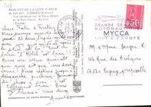 CPM Reflets de la Cote d'Azur Cannes A mmes vue aerienne sur le Palm Beach et le Port Canto au loin 