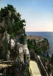 CPA Jardin exotique de Monaco un coin pittoresque du Jardin Au loin le Rocher de Monaco 