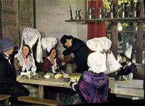 CPA Folklore de France la Normandie interieur de Manoir en Cotentin Costumes de la Bourgeoisie rural