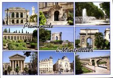 CPM Promenade a Montpellier l'Opera la faculte de Medecine l'Esplanade Charles de Gaulle le Jardin d