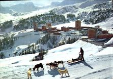 CPM La Plagne et Bellecote vues d'une promenade pietons Chiens Traineau
