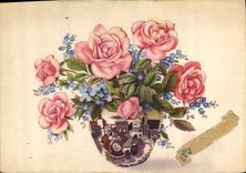 CPM Heureux Anniversaire Fleurs