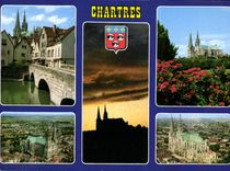CPM Chartres Eure et Loir Le pont Boujou et divers aspects de la cathedrale 