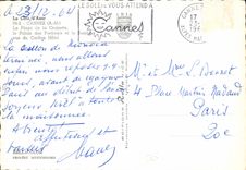 CPM La Cote d'Azur Cannes A M la Plage de la Croisette le Palais des Festivale et le Suquet vus du C