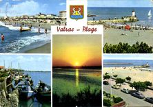 CPM Valras Plage Herault la plage et le phare l'Orb la Jetee coucher de Soleil Boulevard 