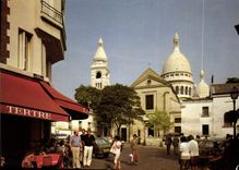 CPM Paris et ses Merveilles Montmertre la place du Tertre l'Eglise Saint Pierre et la basilique du S