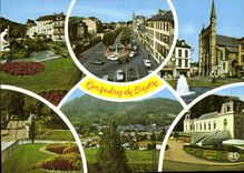 CPM Bagneres de Bigorre Hautes Pyrenees Jardins des Thermes Allees des Coustous Eglise St Vincent Vu