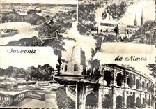 CPM Nimes Gard Vue d'ensemble sur les Arenes et l'Esplanade Eglise St Baudile la Tour Magne Vue d'en