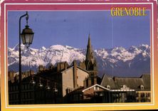 CPM Grenoble Dauphine France le clocher de l'Eglise St Andre la chaine de Belledonne Telepherique de
