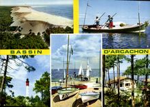 CPM Couleurs et lumiere de France Bassin d'Arcachon Gironde la Grande Dune du Pilat une pinasse du B