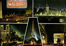 CPM Paris la nuit Place de la Concorde la Conciergerie la Cathedrale Notre Dame de Paris la Tour Eif