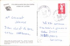 CPM Visite guidee de Lourdes en petit train Musee de Lourdes Chateau Fort Musee Pyreneen Musee de la