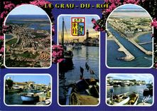 CPM Le Languedoc Le Grau du Roi Gard Vue generale le chenal et le phare les jetees les quais du chen