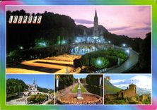 CPM Lourdes La Basilique Illuminee et la Procession aux falmbeaux 