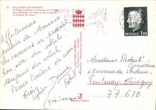 CPM Souvenir de Monaco Le Palais Illuminee Le Rocher et le Stade 