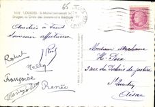 CPM Lourdes St Michel terrassant le Dragon la Croix des Bretons et la Basilique 