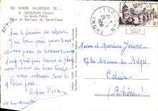 CPM En Avion au dessus de Issoudun Indre le jardin Public Place et basilique du Sacre Coeur