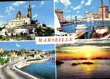 CPM Marseille Notre Dame de la Garde Entree du Port et Fort St Jean Plage du Prophete Coucher de Sol
