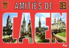 CPM Caen Calvados le Vieux Saint Etienne la rue Froide L'Eglise Saint Pierre L'Abbaye ux Hommes fond