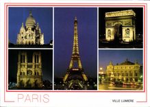 CPM Paris Sacre Coeur Notre Dame Tour Eiffel Arc de Triomphe Opera 
