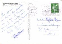 CPM Lourdes Hautes Pyrenees La Basilique illuminees et la Procession aux Flambeaux 