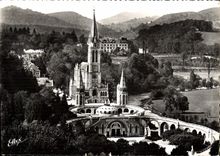 CPM Lourdes La Basilique et le Monument Interailie vus du Chateau Fort 