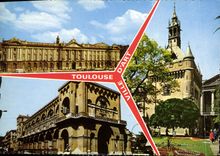 CPM Toulouse Le Capitole Hotel de Ville Le Musee des Augustins Square de Gaulle et Donjon du Capitol