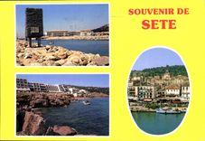 CPM Lumiere et couleurs de l'Herault Sete le monument Brassens les quilles la corniche le grand cana