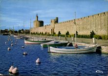 CPM Aigues Mortes Gard les remparts ouest la poterne des Remblais la tour de Constance 1240 le port 