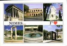 CPM Maison carree Arenes Tour Magne Place du Marche Place d'Assas Avenue Carnot 
