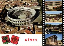 CPM Nimes Gard les Arenes Romaines le Jardin de la Fontaine la Maison Carree 