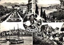 CPM Menton A M les Jardins Menton vu de Garavan la Vieille Ville Garavan la Frontiere 