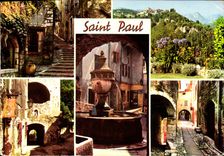 CPM La Cote d'Azur St Paul de Vence Montee de l'Eglise vue generale le Portail XIV siecle la fontain