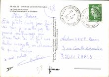 CPM Uriage les Bains Isere le Pont des Amours L'Hotel Bellevue et le Chateau