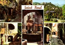 CPM La Cote d'Azur St Paul de Vence Montee de l'Eglise Vue generale Le Portail La Fontaine rue Pitto