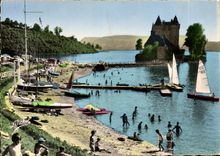 CPM Gorges de la Borbogne Barrage de Bort les Orgues Château La plage Voiliers Bateaux