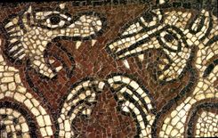 CPM Monastere de Ganagobie Prieure fonde avant 939 Eglise du XIIeme Mosaique du XIIeme detail Lions 