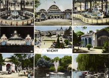 CPM Vichy Source Grande Grille le Casino source Chomel le Casino la nuit Place de l'Hotel de Ville S