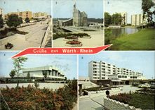 CPM Worth am Rhein Mozartstrabe Kath Gemeinde Zentrum Parl m Hochhauser Hallenbad Einkaufszentrum 