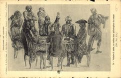 CPA Voltaire a table au milleu des philosophes du temps 