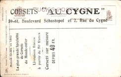 CPA La plus grande Specialite de Corsets du Monde entier Corsets Au Cygne Boulevard Sebastopol Rue d