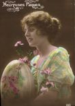 CPA Heureuses Paques Femme