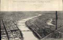 CPA Lyon et ses Environs vus en Aeroplane Le Rhone La Saone Avion