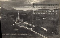 CPA Lourdes la nuit la Procession 